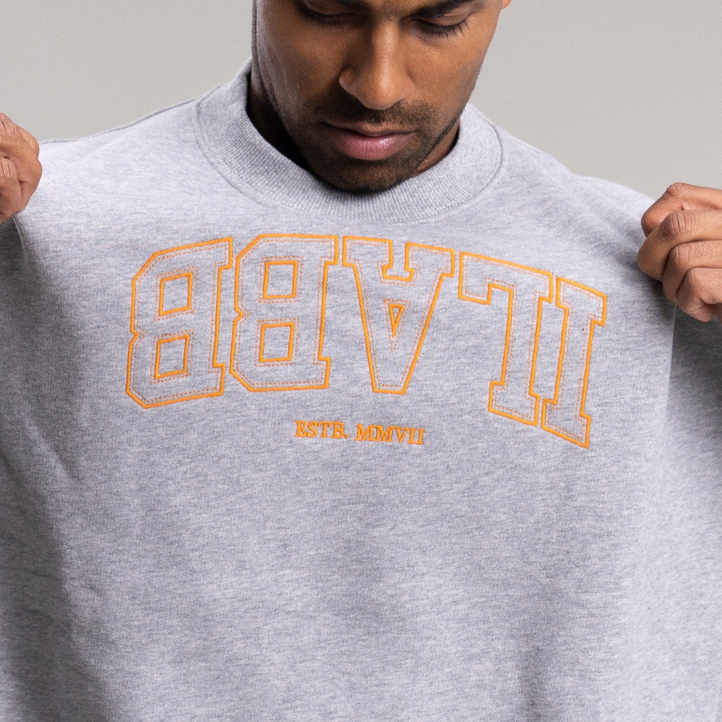 Varsity Line Block Crew Unisex GREY MARLE