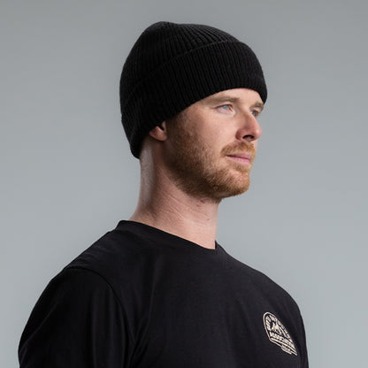 Merino 8" Fishermans Rib Beanie BLACK BLACK