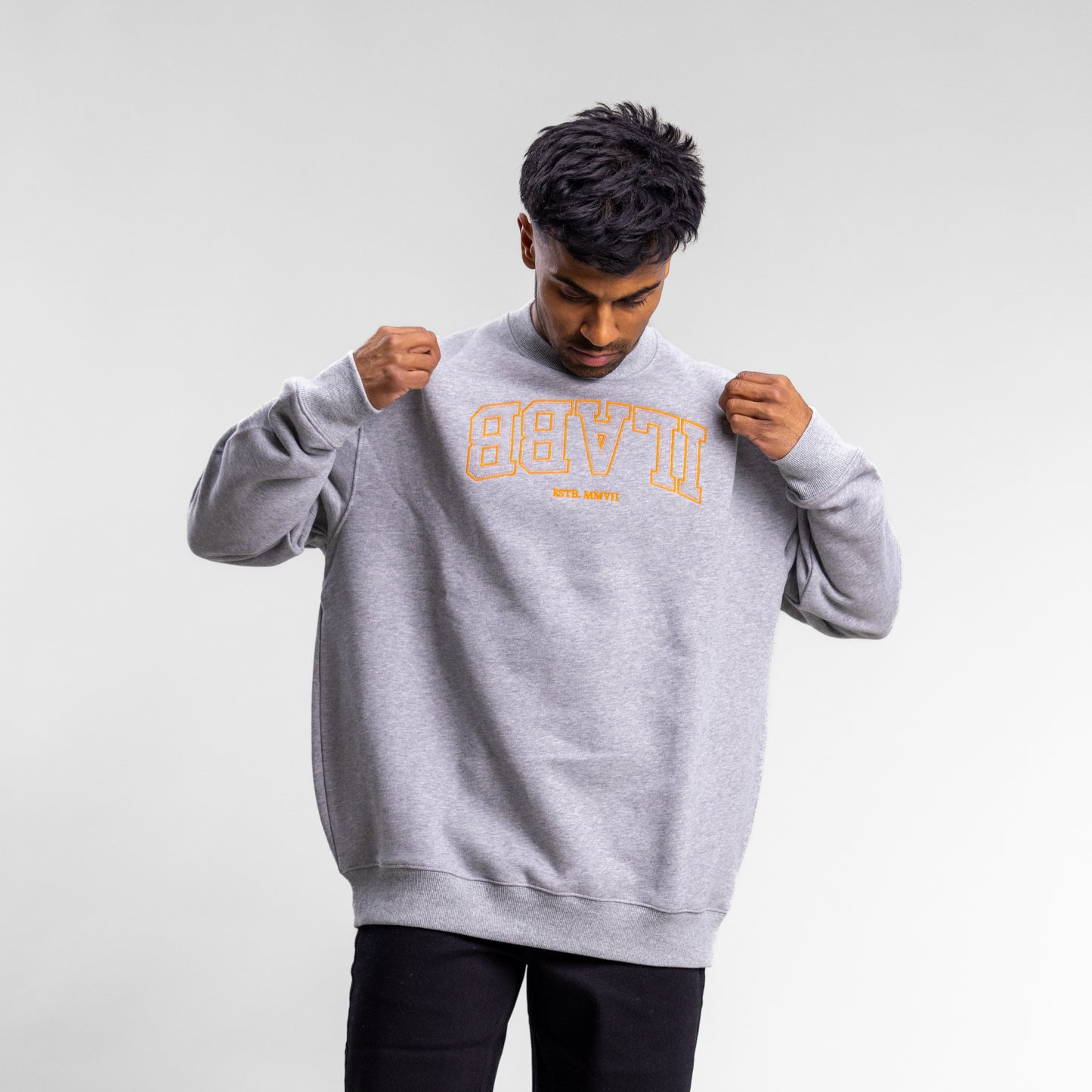 Varsity Line Block Crew Unisex GREY MARLE